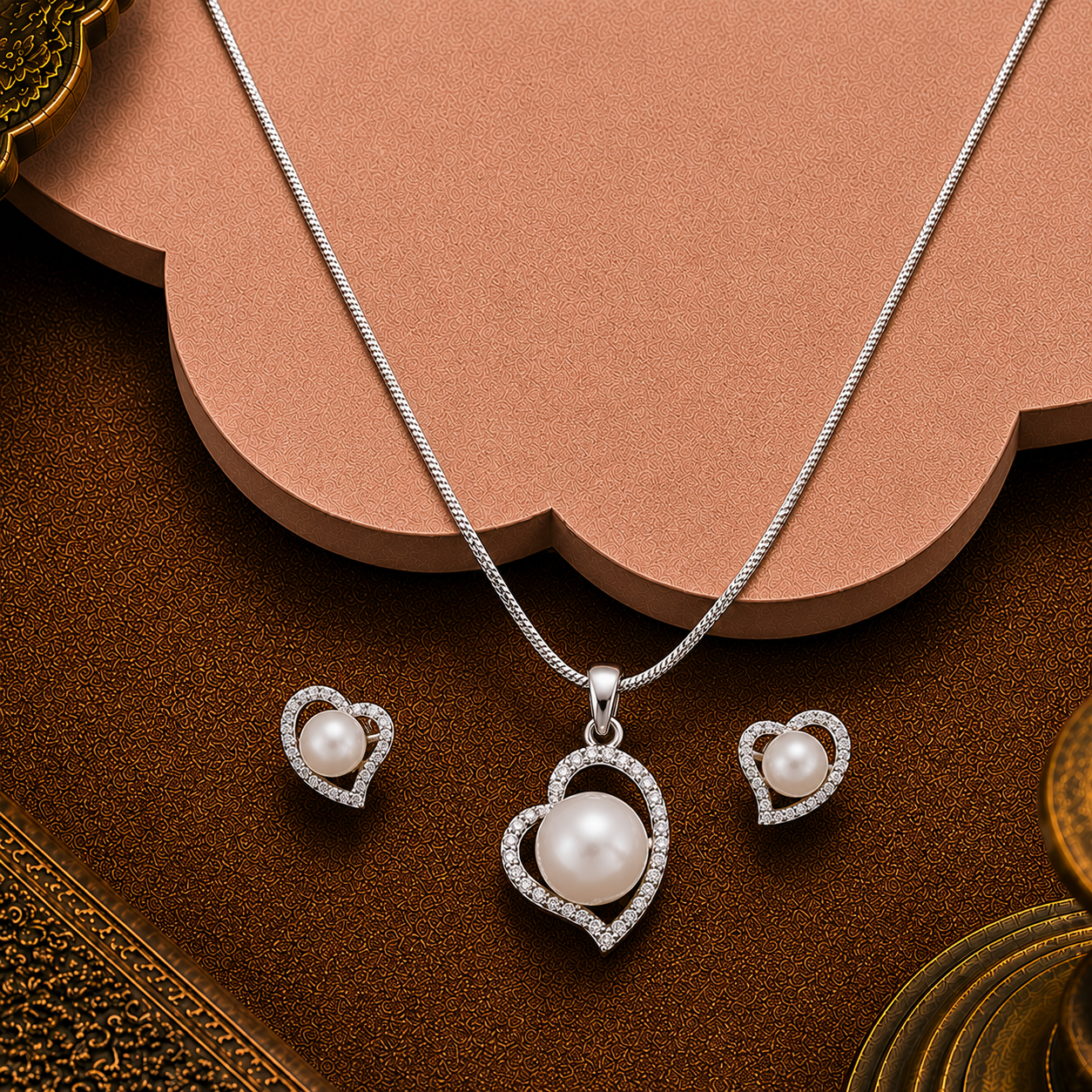 Sparkling Heart Pearl Set – CZ-Studded Love | Krishna Pearls and Jewellers