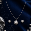 Twisted Halo Pearl Set – ROUND Cream Pearl — view 1 — pearl jewellery — Krishna Pearls Hyderabad