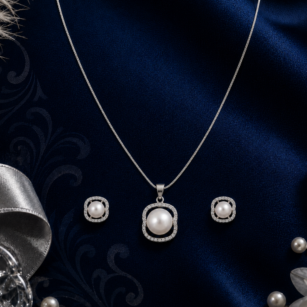 Twisted Halo Pearl Set – ROUND Cream Pearl | Krishna Pearls and Jewellers