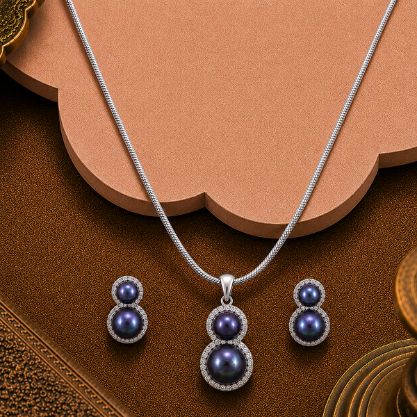 Midnight Cascade Blue Pearl Set – Dual Drop | Krishna Pearls and Jewellers
