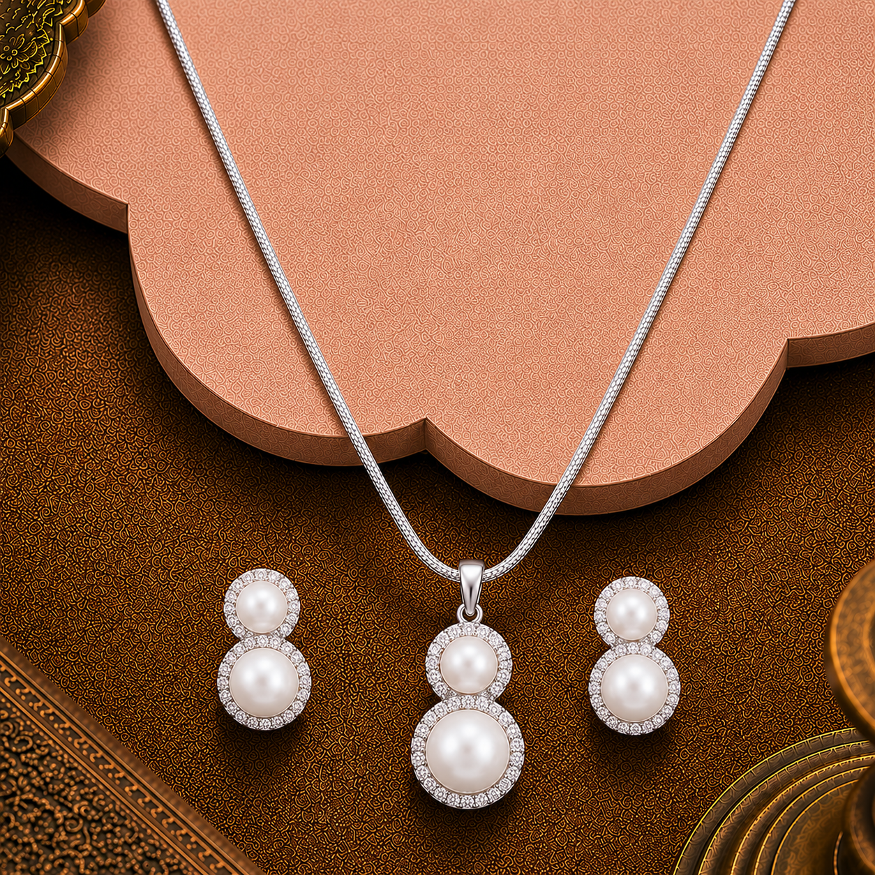 Mocha Glow Pearl Set –BROWN Pearls with CZ | Krishna Pearls and Jewellers