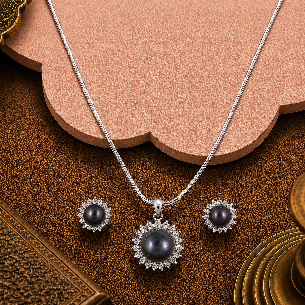 Mocha Glow Pearl Set –BROWN Pearls with CZ | Krishna Pearls and Jewellers