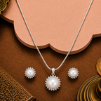 Halo Glow Pearl Set – Classic White Pearls — view 1 — pearl jewellery — Krishna Pearls Hyderabad