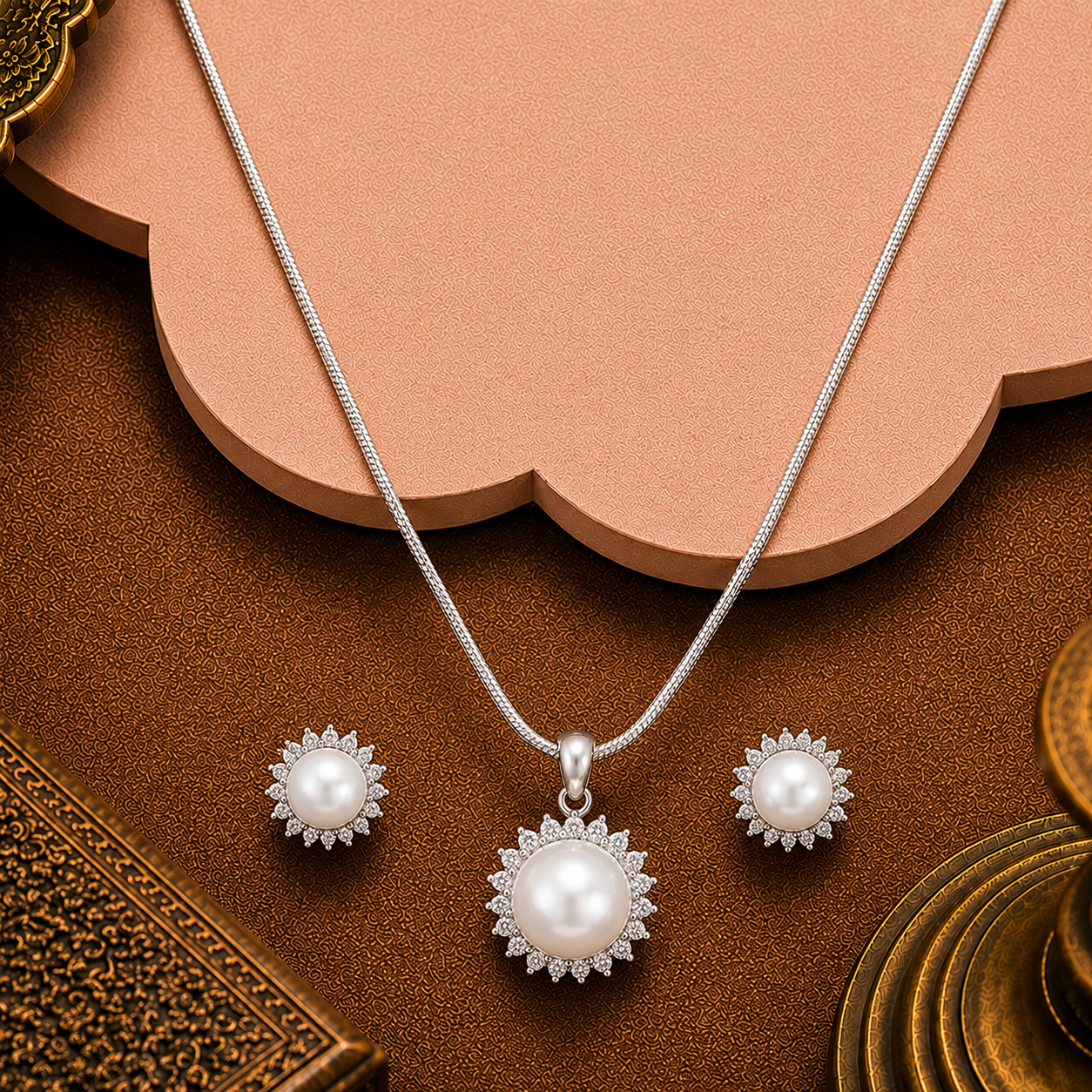 Halo Glow Pearl Set – Classic White Pearls | Krishna Pearls and Jewellers