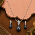 Midnight Leaf Pearl Set – Blue Teardrop — view 1 — pearl jewellery — Krishna Pearls Hyderabad