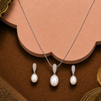 Ivory Drop Pearl Set – CZ Teardrop Elegance — view 1 — pearl jewellery — Krishna Pearls Hyderabad