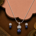 Midnight Sparkle Pearl Set – Black ROUND — view 1 — pearl jewellery — Krishna Pearls Hyderabad