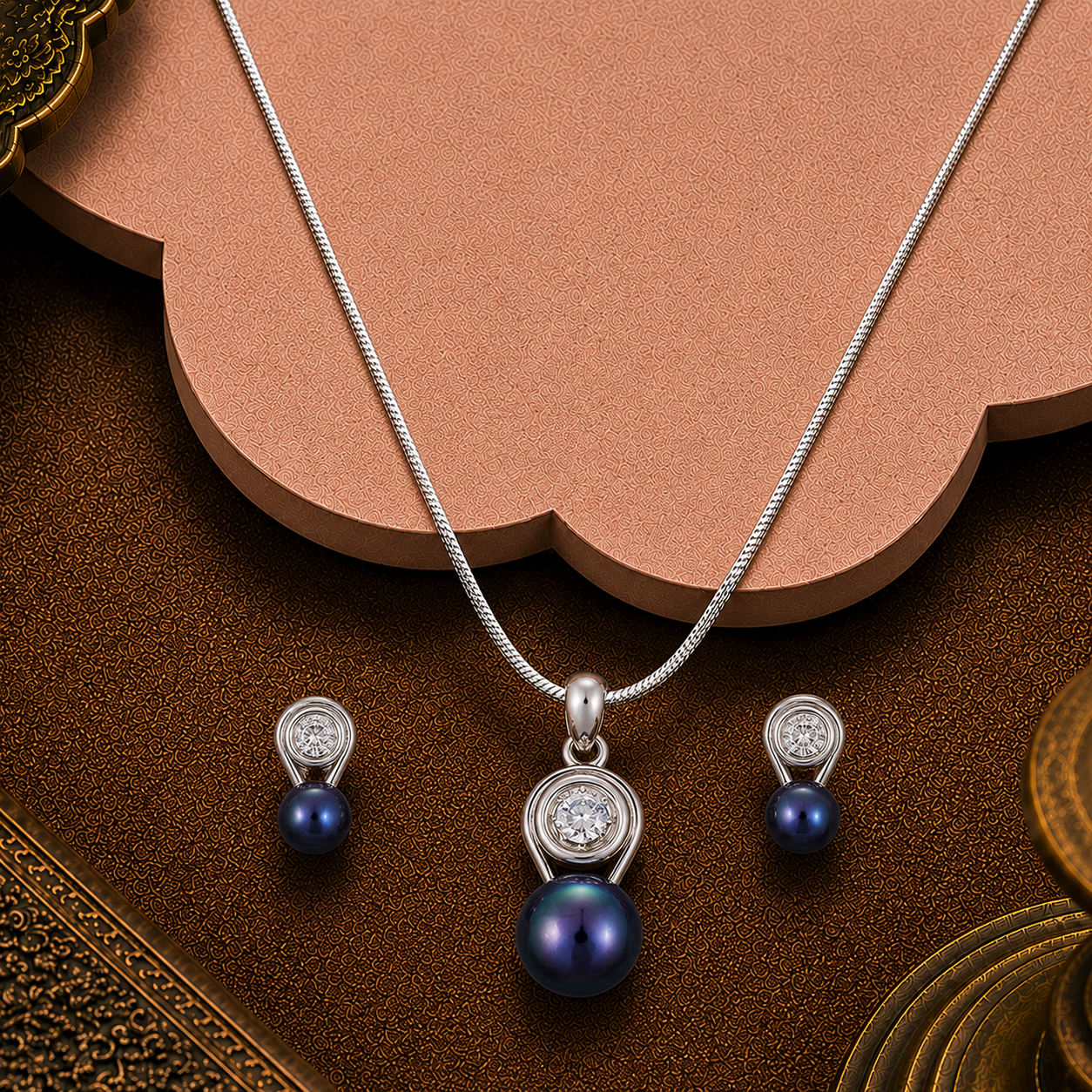 Midnight Sparkle Pearl Set – Black ROUND | Krishna Pearls and Jewellers