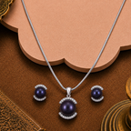 Midnight Halo Pearl Set – Black ROUND — view 1 — pearl jewellery — Krishna Pearls Hyderabad