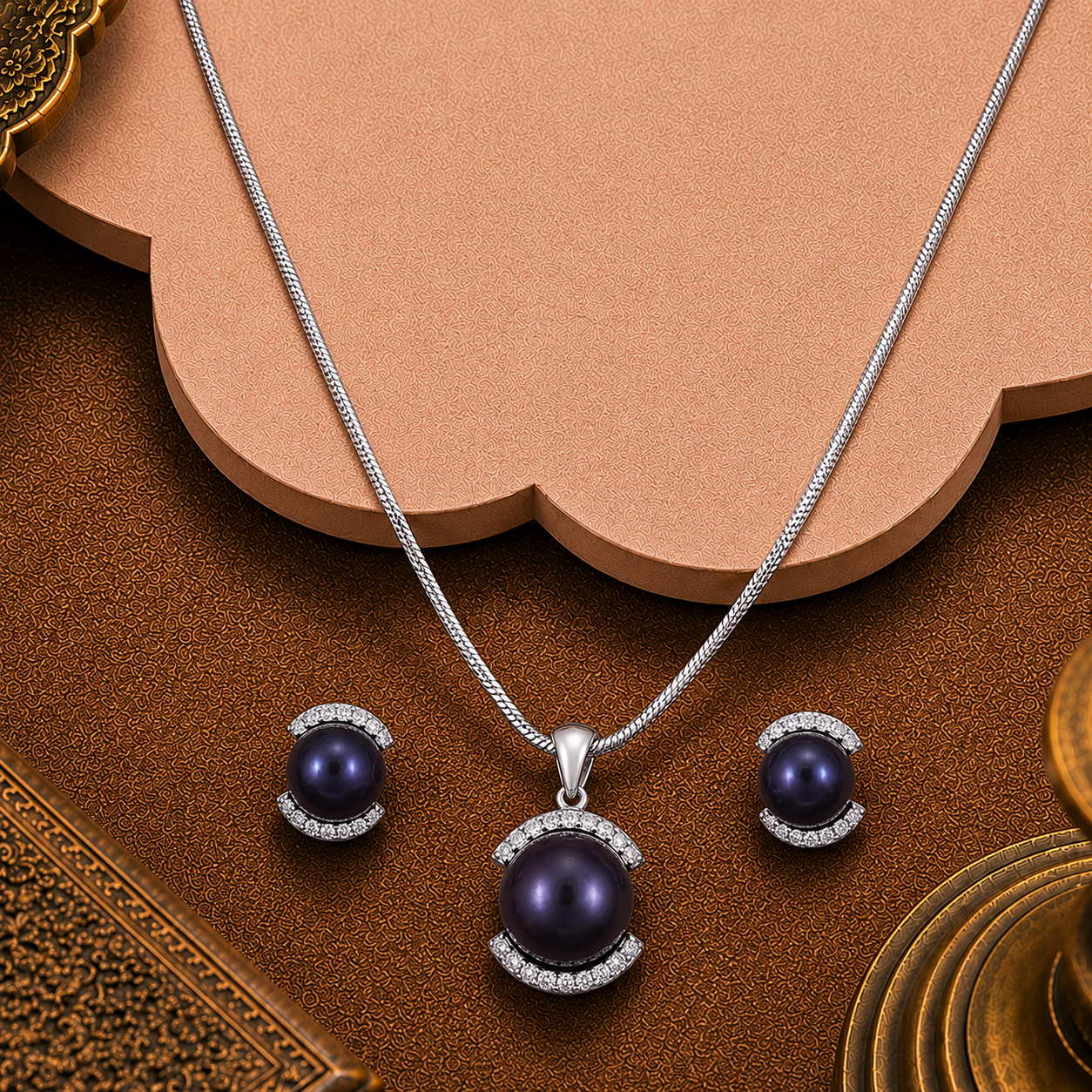 Midnight Halo Pearl Set – Black ROUND | Krishna Pearls and Jewellers