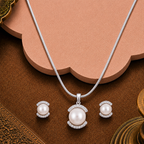 Crescent Charm Pearl Set – CZ-Kissed Creamy — view 2 — pearl jewellery — Krishna Pearls Hyderabad