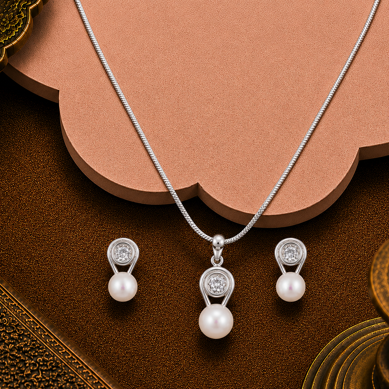 Modern Glow ROUND Pearl Set – CZ Accents in | Krishna Pearls and Jewellers