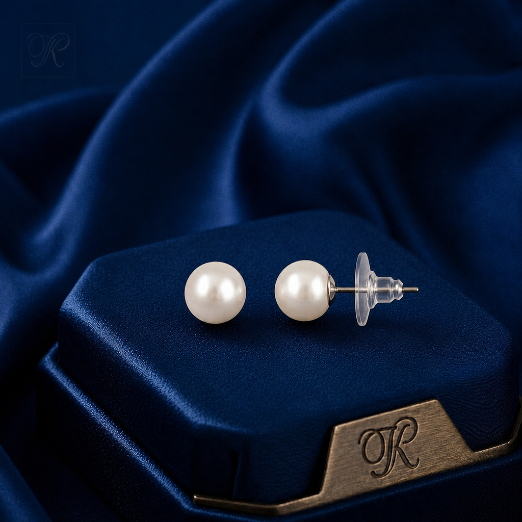 Ivory Radiance Classic Pearl Stud Earrings | Krishna Pearls and Jewellers