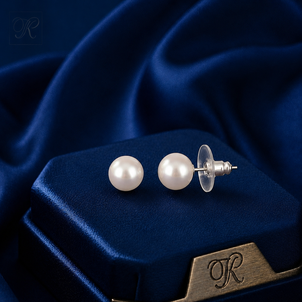 Pure Elegance White Pearl Stud Earrings | Krishna Pearls and Jewellers