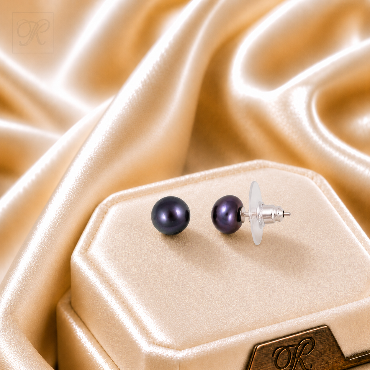 Midnight Glow Black Pearl Stud Earrings | Krishna Pearls and Jewellers