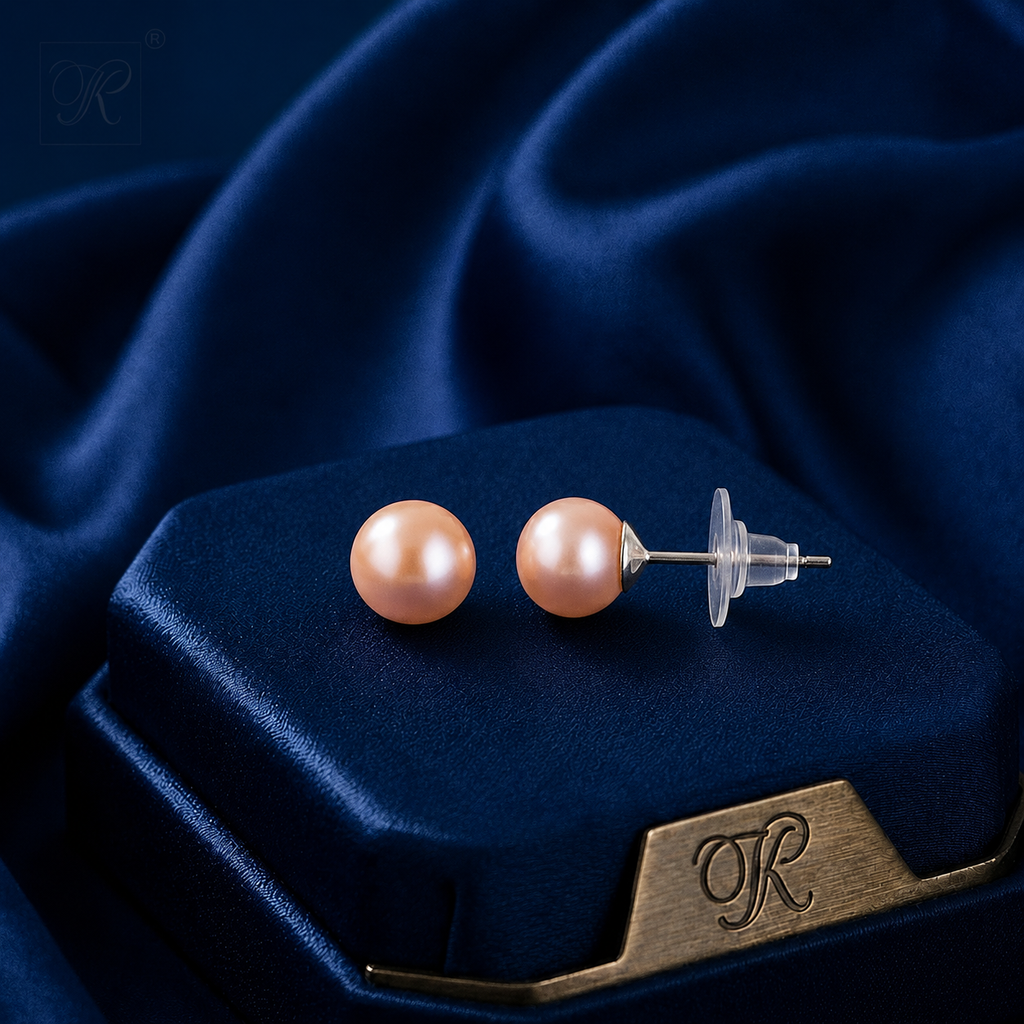Blush Pink Pearl Stud Earrings Freshwater | Krishna Pearls and Jewellers