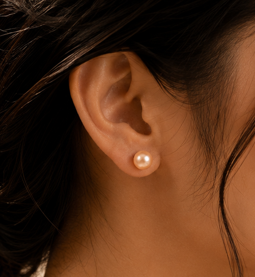 Elegant Peach Pearl Stud Earrings for Women | Krishna Pearls and Jewellers