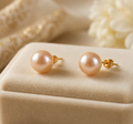 Elegant Peach Pearl Stud Earrings for Women | Krishna Pearls and Jewellers