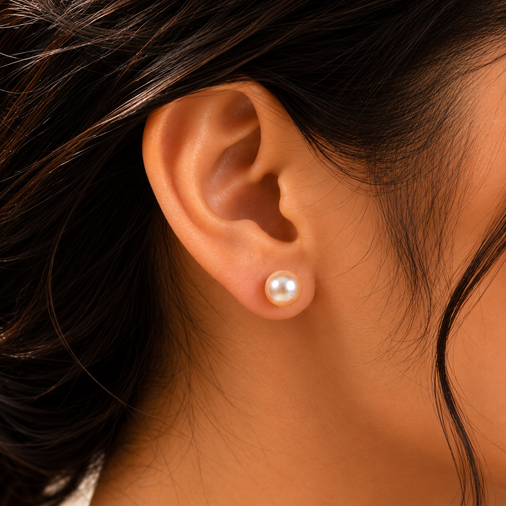 Elegant Peach Pearl Stud Earrings for Women | Krishna Pearls and Jewellers