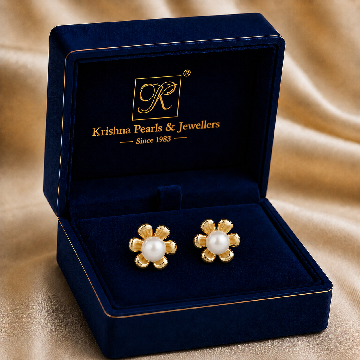 White Pearl Stud Earrings in Gold | Pearl Earrings for Women | Krishna Pearls & Jewellers