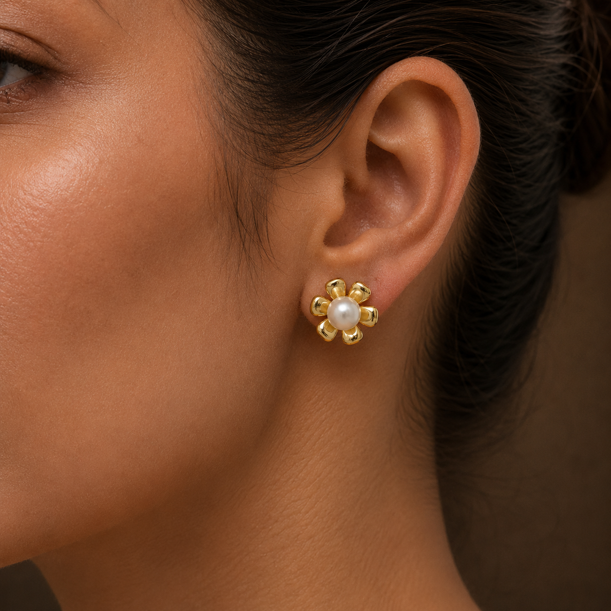 White Pearl Stud Earrings in Gold | Pearl Earrings for Women | Krishna Pearls & Jewellers