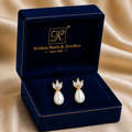 Statement Freshwater Pearl & CZ Stud Earrings in Gold | Pearl Earrings for Women | Krishna Pearls & Jewellers