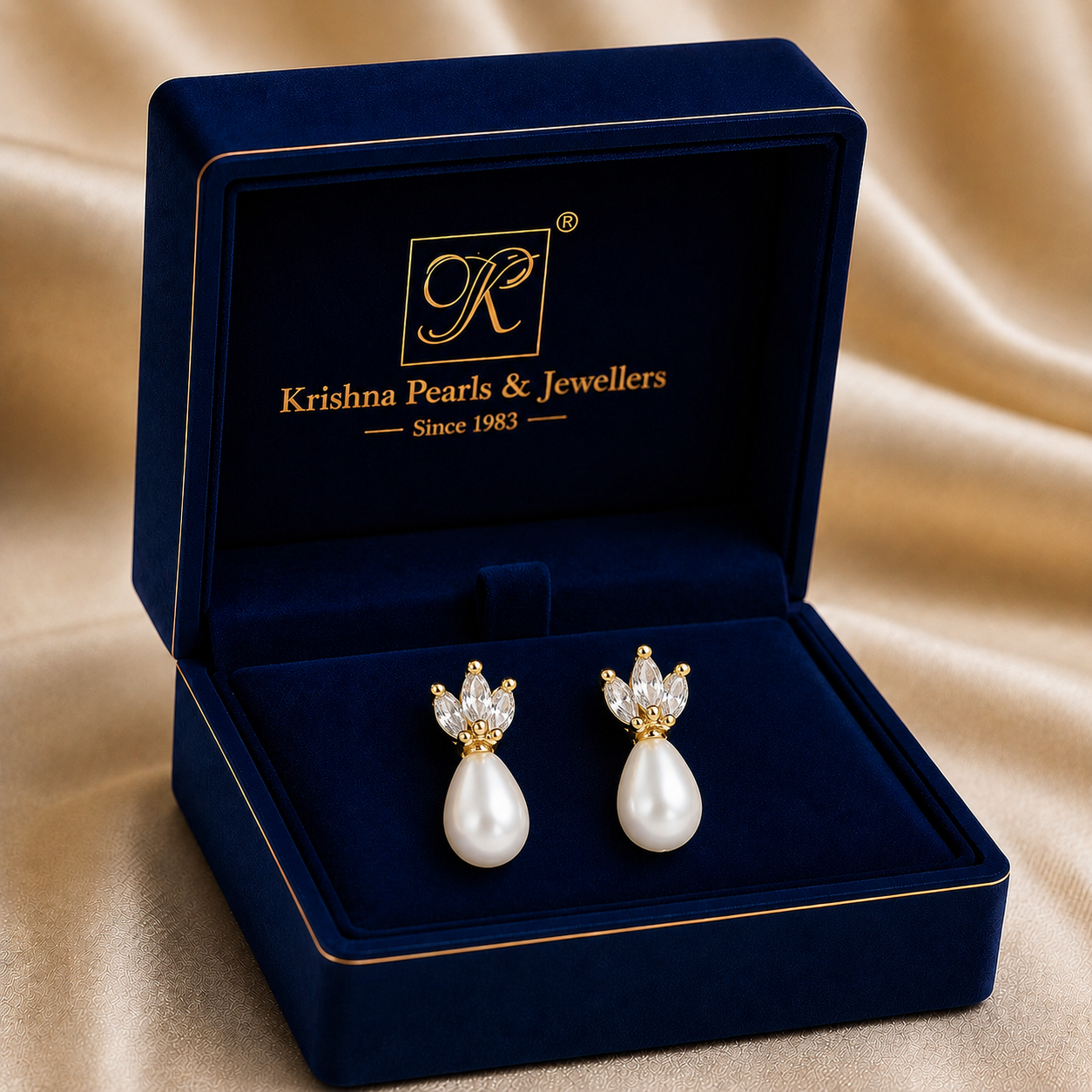 Statement Freshwater Pearl & CZ Stud Earrings in Gold | Pearl Earrings for Women | Krishna Pearls & Jewellers
