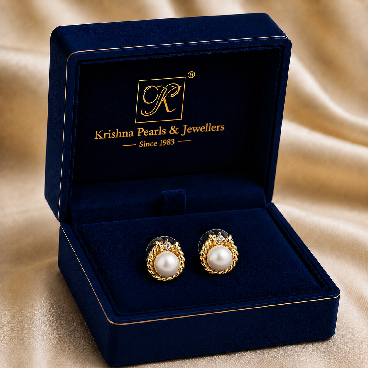Graceful Freshwater Pearl Stud Earrings in Gold | Pearl Earrings for Women | Krishna Pearls & Jewellers