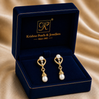 Boho White Pearl & CZ Drop Earrings in Gold | Pearl Earrings for Women | Krishna Pearls & Jewellers
