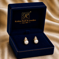 Dainty Freshwater Pearl & CZ Stud Earrings in Gold | Pearl Earrings for Women | Krishna Pearls & Jewellers