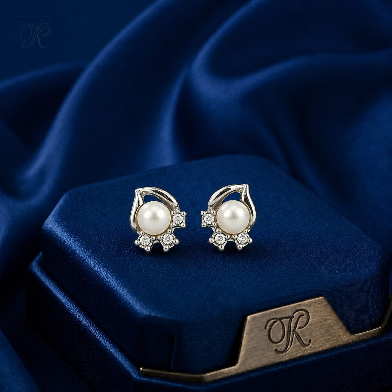 Minimalist White Polish White Pearl & CZ Stud Earrings in Silver Tone | Pearl Earrings for Women | Krishna Pearls & Jewellers