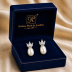 White Polish Freshwater Pearl Stud Earrings in White Gold / Rhodium | Pearl Earrings for Women | Krishna Pearls & Jewellers