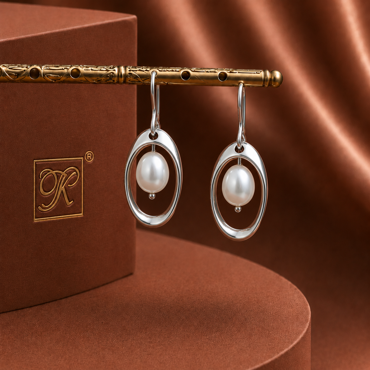 Contemporary White Polish White Pearl Drop Earrings in Silver Tone | Pearl Earrings for Women | Krishna Pearls & Jewellers