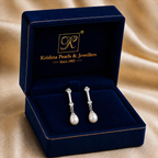 Floral White Polish Freshwater Pearl & CZ Drop Earrings in Silver Tone | Pearl Earrings for Women | Krishna Pearls & Jewellers