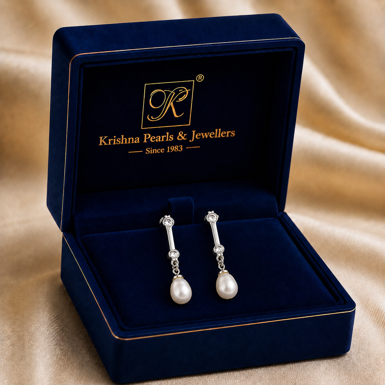 Floral White Polish Freshwater Pearl & CZ Drop Earrings in Silver Tone | Pearl Earrings for Women | Krishna Pearls & Jewellers