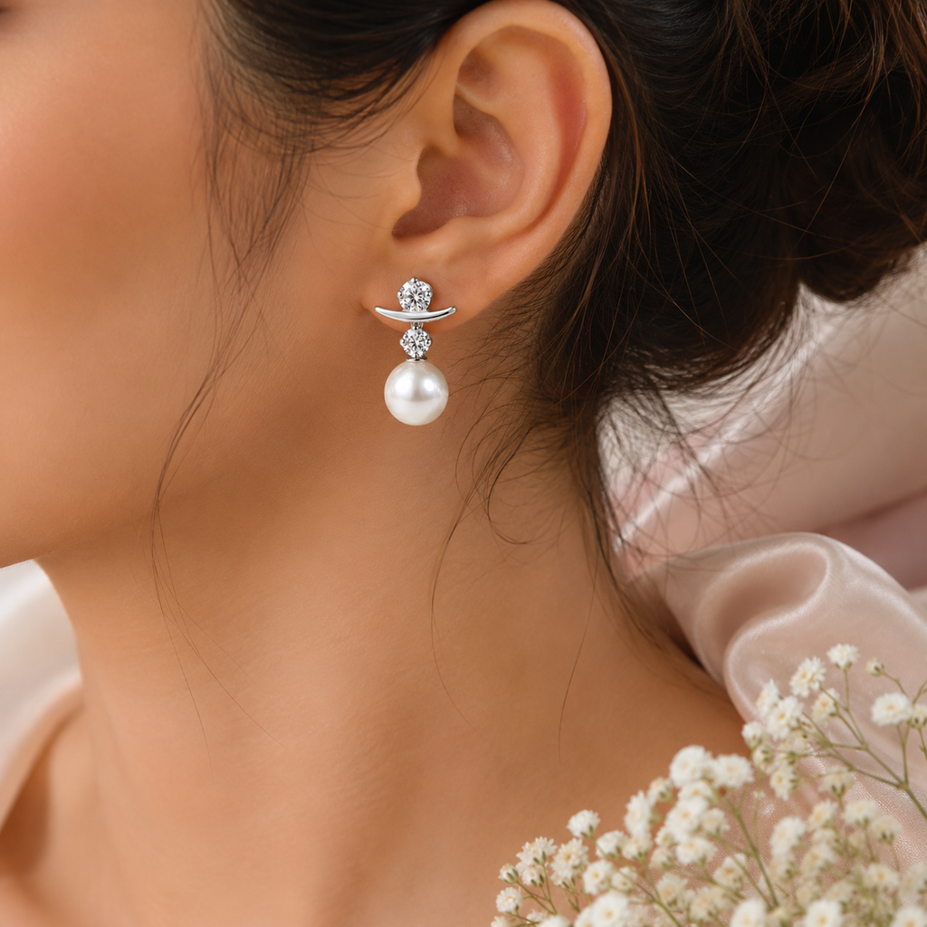 Elegant Pearl & Crystal Drop Earrings for Women - Krishna Pearls and Jewellers