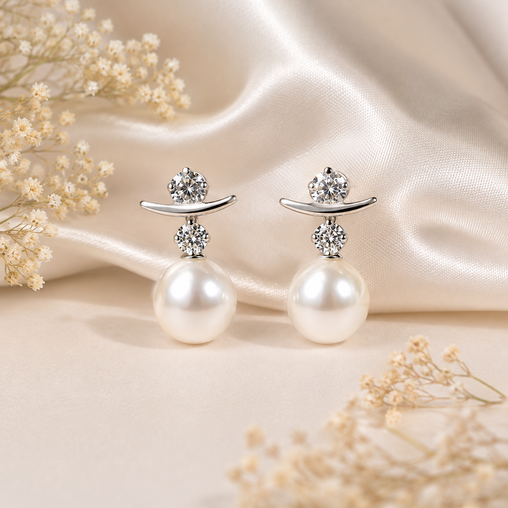 Elegant Pearl & Crystal Drop Earrings for Women - Krishna Pearls and Jewellers