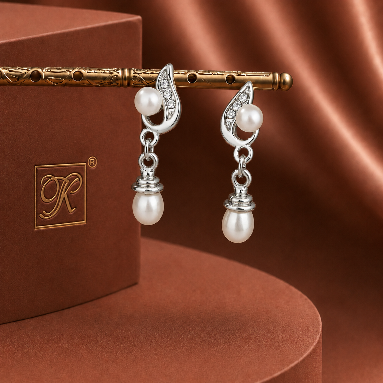 Classic White Polish White Pearl & CZ Drop Earrings in Silver Tone | Pearl Earrings for Women | Krishna Pearls & Jewellers