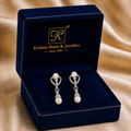 Vintage White Polish White Pearl & CZ Drop Earrings in Silver Tone | Pearl Earrings for Women | Krishna Pearls & Jewellers