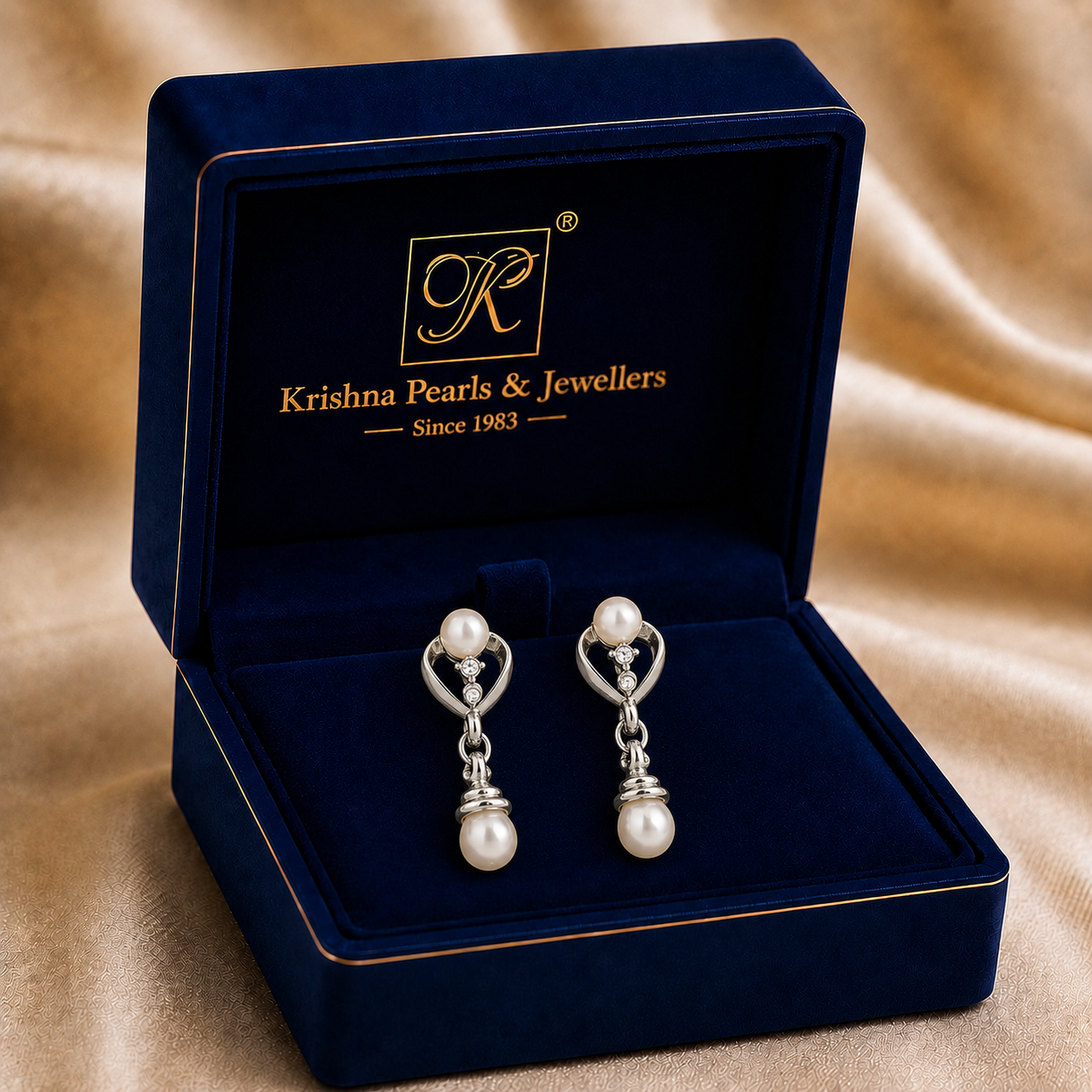 Vintage White Polish White Pearl & CZ Drop Earrings in Silver Tone | Pearl Earrings for Women | Krishna Pearls & Jewellers