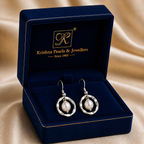 White Polish Freshwater Pearl Hanging Drop Earrings in White Gold / Rhodium | Pearl Earrings for Women | Krishna Pearls & Jewellers