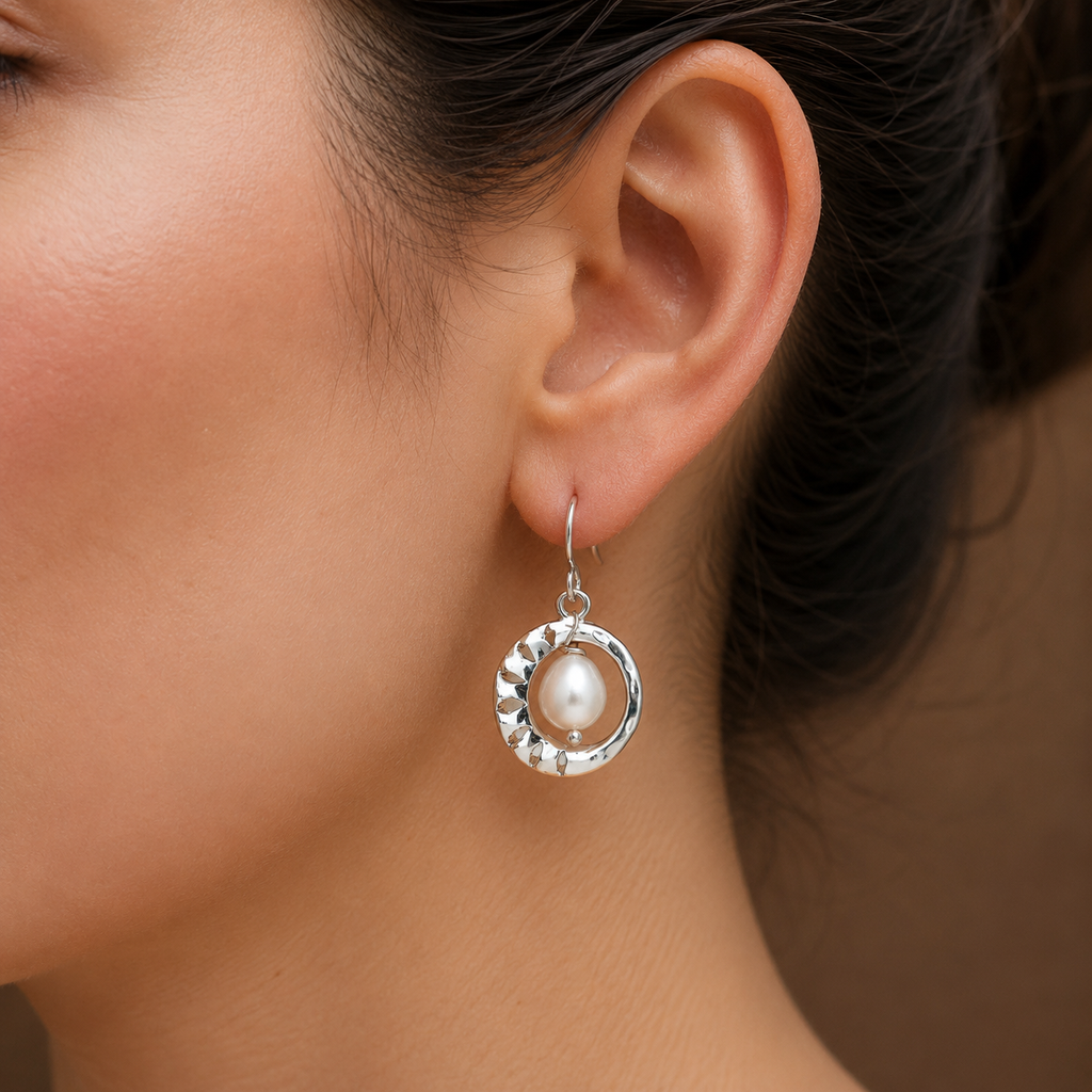 Statement White Polish White Pearl Drop Earrings in Silver Tone | Pearl Earrings for Women | Krishna Pearls & Jewellers