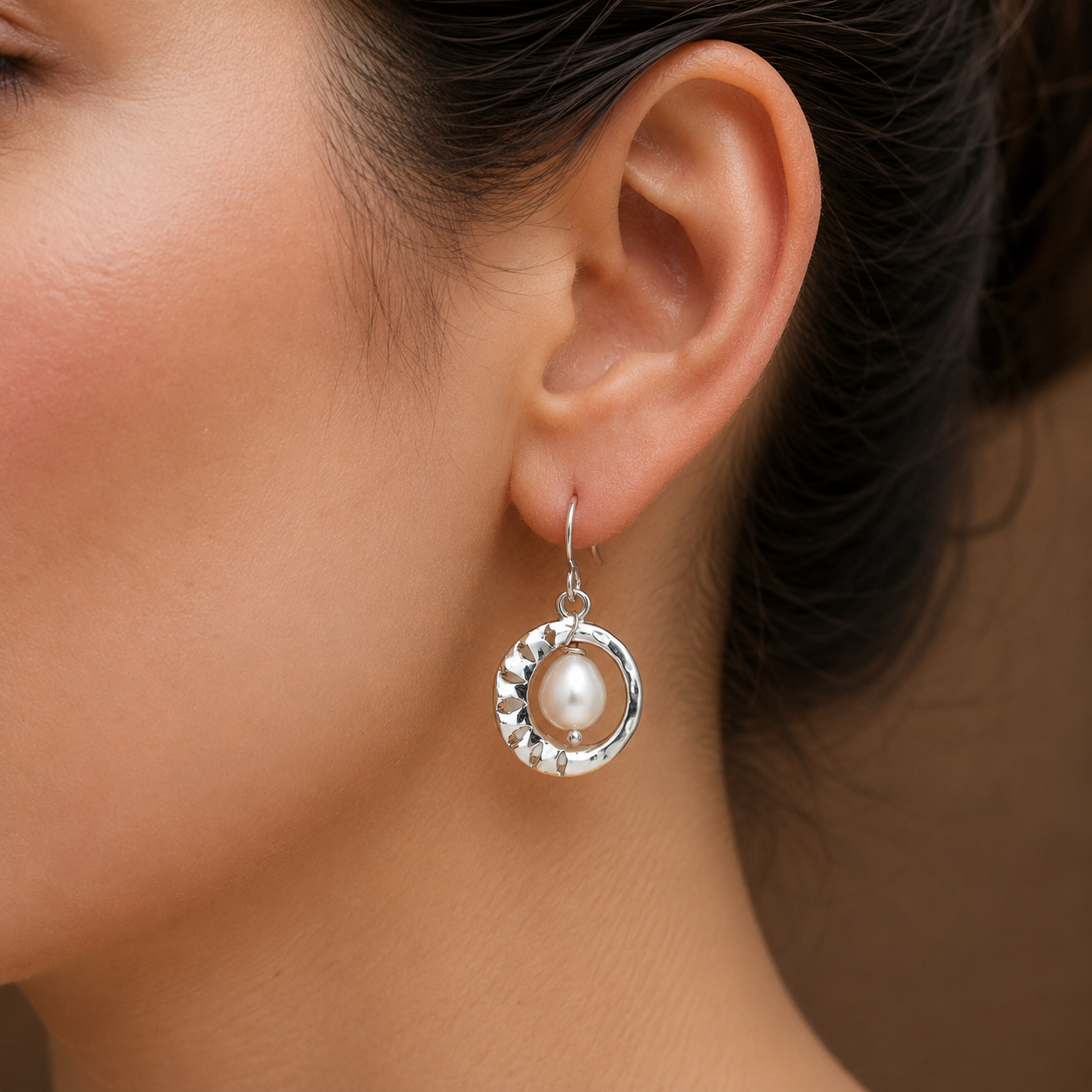 Statement White Polish White Pearl Drop Earrings in Silver Tone | Pearl Earrings for Women | Krishna Pearls & Jewellers
