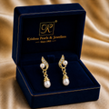 Classic White Pearl Drop Earrings in Gold | Pearl Earrings for Women | Krishna Pearls & Jewellers