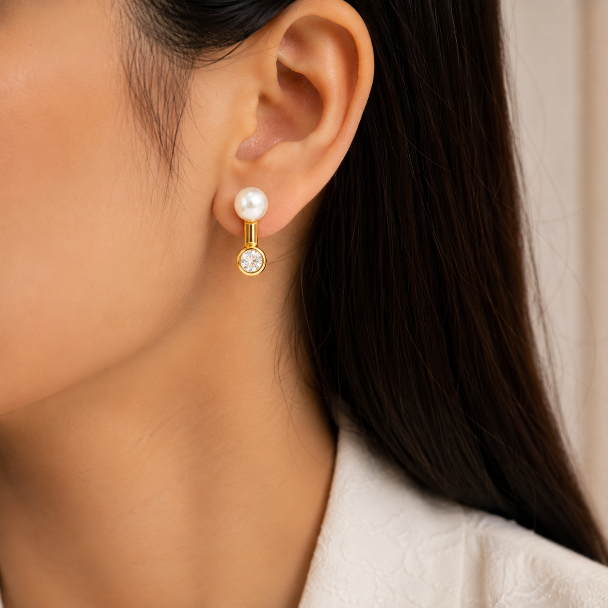 Pearl & Crystal Gold-Tone Drop Earrings for Women - Krishna Pearls and Jewellers