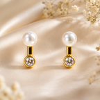 Pearl & Crystal Gold-Tone Drop Earrings for Women - Krishna Pearls and Jewellers