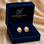 Minimalist Freshwater Pearl & CZ Stud Earrings in Gold | Pearl Earrings for Women | Krishna Pearls & Jewellers