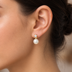 Floral White Pearl & CZ Stud Earrings in Gold | Pearl Earrings for Women | Krishna Pearls & Jewellers