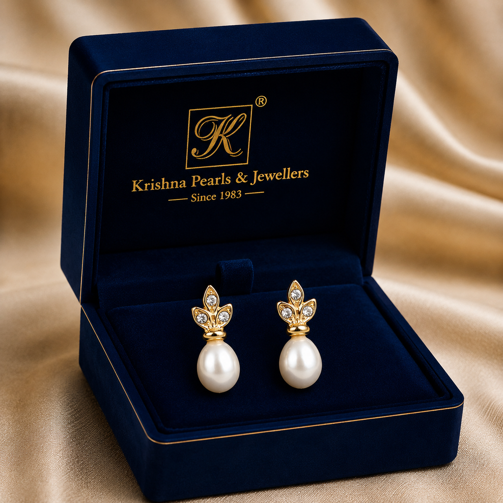 Refined Freshwater Pearl Stud Earrings in Gold | Pearl Earrings for Women | Krishna Pearls & Jewellers