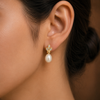 Refined Freshwater Pearl Stud Earrings in Gold | Pearl Earrings for Women | Krishna Pearls & Jewellers